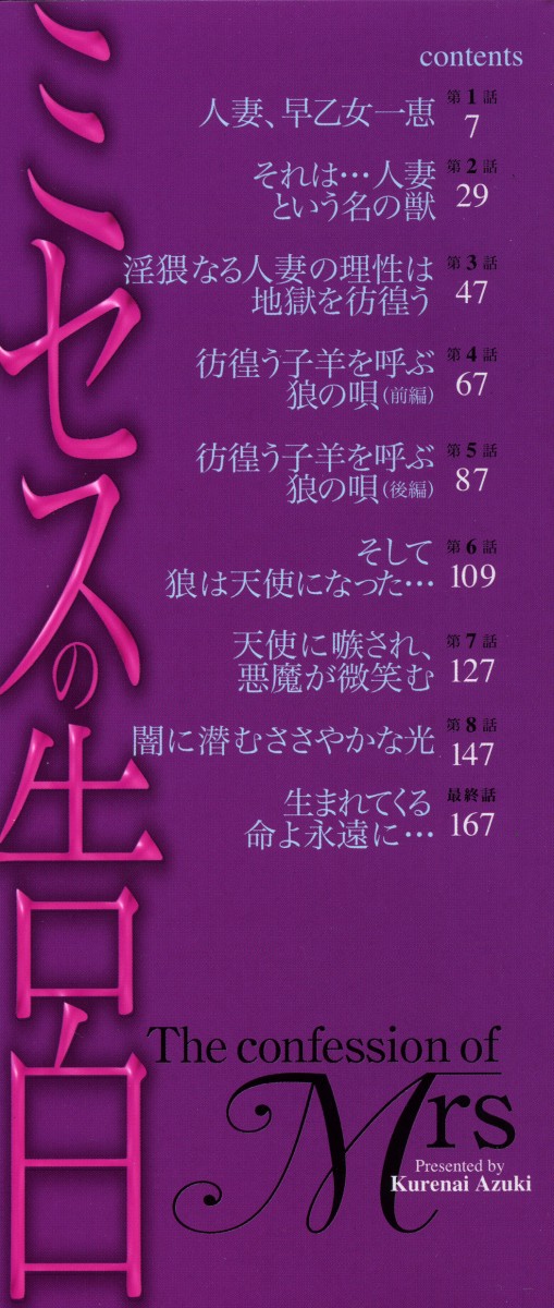 [Azuki Kurenai] Mrs no Kokuhaku (The Confession of Mrs) Ch.1-9 (Complete) [ENG] [あずき紅] ミセスの告白 章1-9 [英訳]